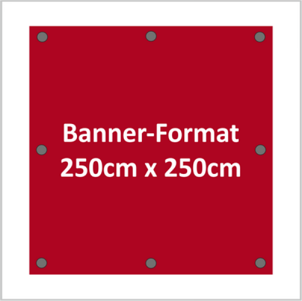 Werbebanner 2,5x2,5m randverstärkung und Ösen alle 25cm